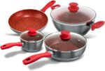 Conjunto de Panelas Philco Redstone PKT407 4 Peças: antiaderente cerâmico, fácil de limpar e compatível com todos os fogões.