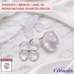 Conjunto feminino Trevo Quartzo Cristal banhado a prata, amuleto de proteção e intuição com elegância natural - Imagem 2