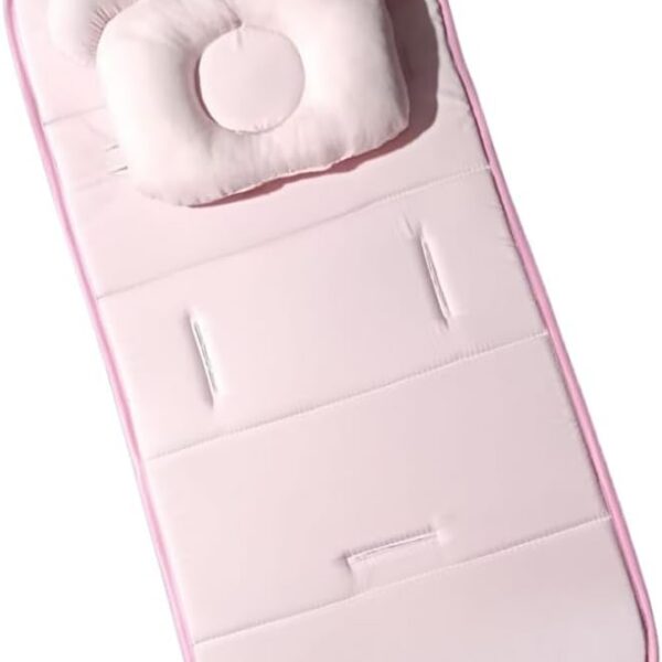 Conjunto para Bebê com Capa Protetora e Travesseiro Rosa: conforto, proteção e prevenção da cabeça chata no carrinho.