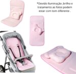 Conjunto para Bebê com Capa Protetora e Travesseiro Rosa: conforto, proteção e prevenção da cabeça chata no carrinho. - Imagem 2