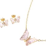 Conjunto semijoia borboleta folheado a ouro 18k com microzircônia cristal: delicadeza e brilho para presentear e usar no dia a dia.