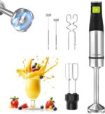Consciot - Batedeira manual 4 em 1, máx. 1100 W, emulsificante com fio com todo o eixo do misturador feito de aço inoxidável, controle de velocidade do relaxador, para misturar, bater