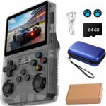 Console de video game portátil R36S Retro de 64 GB, r36s console portatil, mais de 39.000 jogos, Arkos 2.0, tela IPS de 3,5 polegadas, reprodutor de vídeo de bolso (cor：preto)