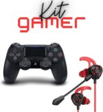 Controle Dualshock 4 sem fio preto compatível com PS4 Pro + fone gamer premium com microfone - Imagem 2