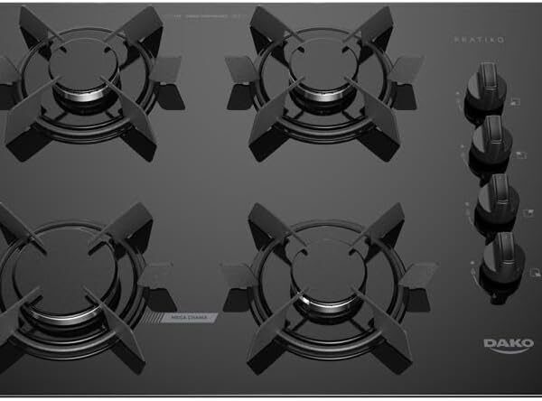 Cooktop 4 Bocas Dako Pratiko com Mega Chama: potência, acendimento automático e fácil limpeza para sua cozinha.