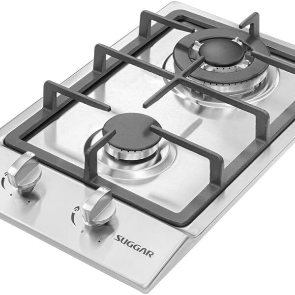 Cooktop Suggar 2 bocas em aço inox a gás com acendimento automático para sua cozinha.