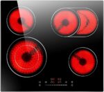 Cooktop elétrico 4 bocas 60cm preto com vidro temperado e painel deslizante para cozinha moderna e prática.
