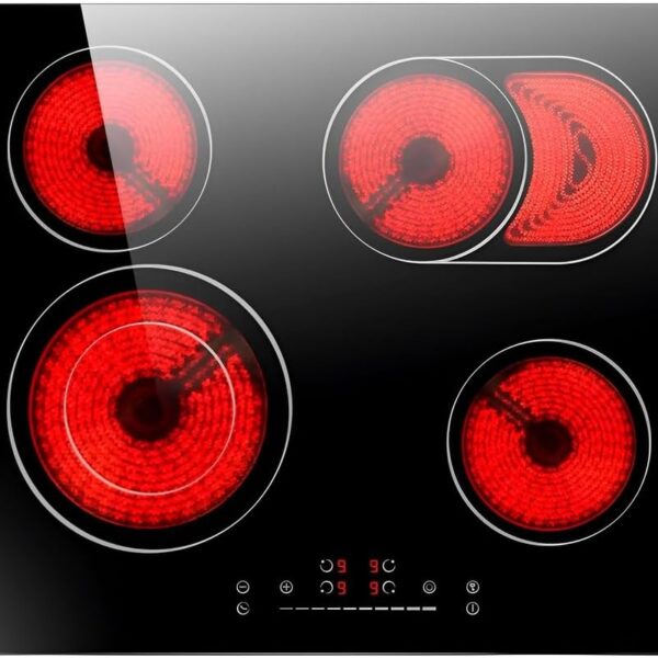 Cooktop elétrico 4 bocas 60cm preto com vidro temperado e painel deslizante para cozinha moderna e prática.