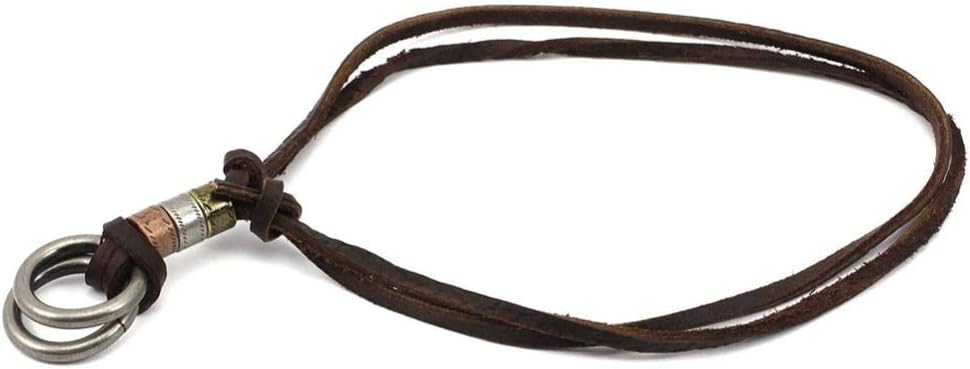 Cordão Colar Masculino em Couro Legítimo com Anel de Aço Cordão Colar Masculino em Couro Legítimo com Anel de Aço Ajustável: estilo elegante, confortável e antialérgico.