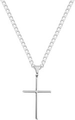 Corrente Masculina Grumet 60cm em Aço Inox 316L com Crucifixo Prateado, antialérgica e resistente, ideal para presente.