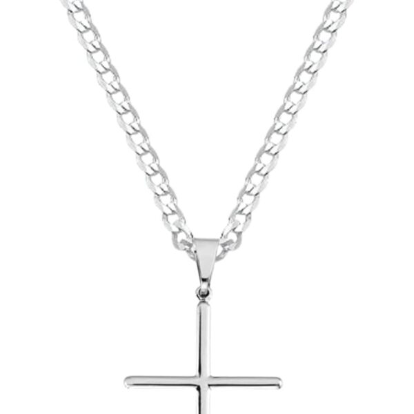 Corrente Masculina Grumet 60cm em Aço Inox 316L com Crucifixo Prateado, antialérgica e resistente, ideal para presente.