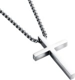 Corrente colar com pingente de cruz em aço inox, estilo masculino, resistente e elegante para uso diário.