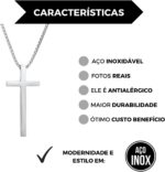 Corrente colar com pingente de cruz em aço inox, estilo masculino, resistente e elegante para uso diário. - Imagem 2