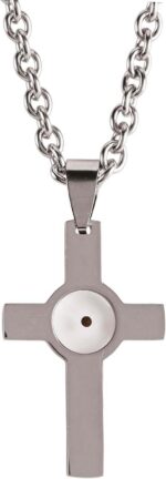 Corrente masculina Dicksons Cruz de semente de mostarda, aço inoxidável banhado a prata, 61 cm, com caixa de presente preta.