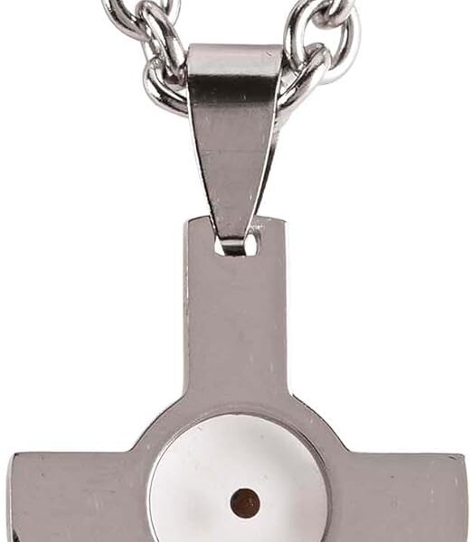 Corrente masculina Dicksons Cruz de semente de mostarda, aço inoxidável banhado a prata, 61 cm, com caixa de presente preta.