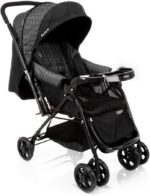 Cosco Kids Carrinho de Bebê Reverse Preto Rajado, conforto e praticidade com alça reversível e 3 posições de inclinação.