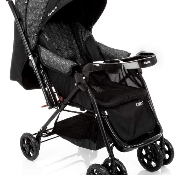 Cosco Kids Carrinho de Bebê Reverse Preto Rajado, conforto e praticidade com alça reversível e 3 posições de inclinação.