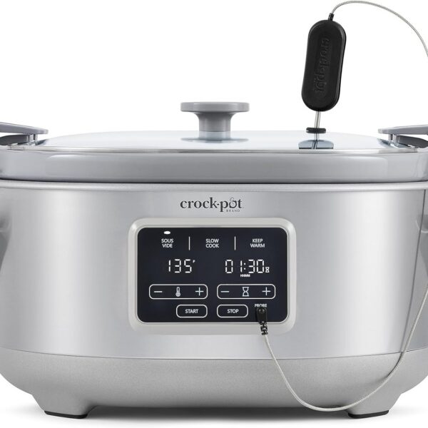 Crock-Pot Panela Elétrica Programável 7L: cozinhe e transporte com praticidade, função sous vide e aço inoxidável.