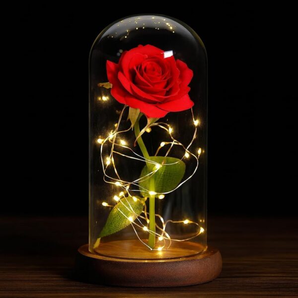 Cúpula com Rosa Artificial Vermelha LED: decoração romântica e presente perfeito para datas especiais.
