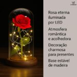 Cúpula com Rosa Artificial Vermelha LED: decoração romântica e presente perfeito para datas especiais. - Imagem 2