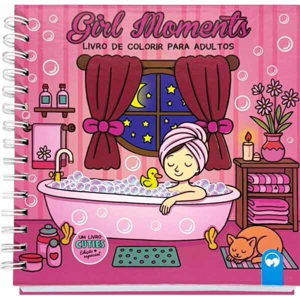 Cuties Edição Especial de Luxo Girl Moments: livro de colorir para adultos com capa dura, 40 ilustrações exclusivas e lâmina de acetato.