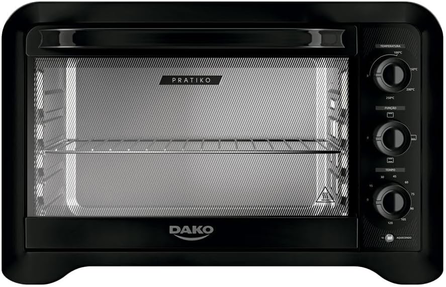 Dako Forno Elétrico Pratiko 50L: mais espaço, timer de 120 Dako Forno Elétrico Pratiko 50L: mais espaço, timer de 120 min e grill para assar com praticidade e eficiência.