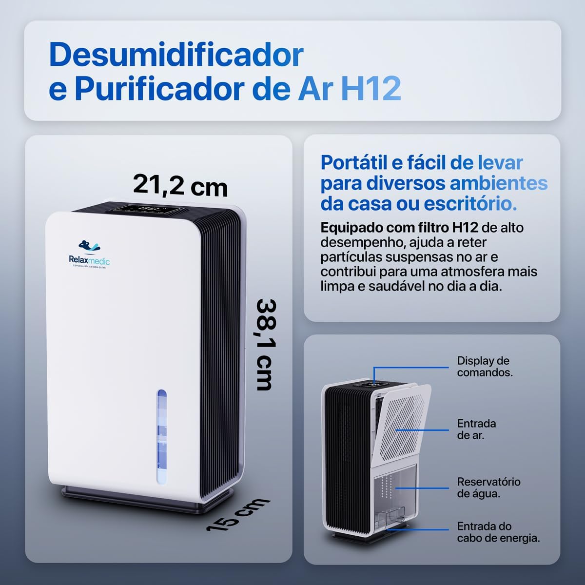 Desumidificador e Purificador de Ar H12 Relaxmedic Desumidificador e Purificador de Ar H12 Relaxmedic