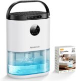 Desumidificador para banheiro, desumidificadores para casa, quarto, sala de estar com tanque de água de 1,927 g, controle automático de umidade, display digital, luz de respiração de 7 cores, branco