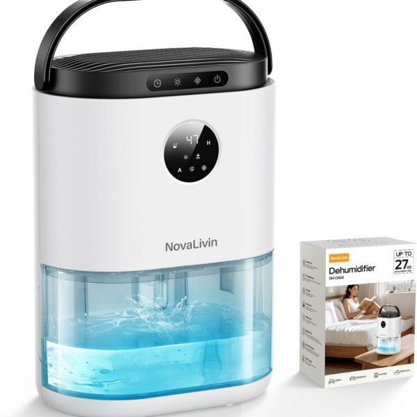 Desumidificador para banheiro, desumidificadores para casa, quarto, sala de estar com tanque de água de 1,927 g, controle automático de umidade, display digital, luz de respiração de 7 cores, branco