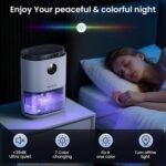 Desumidificador para banheiro, desumidificadores para casa, quarto, sala de estar com tanque de água de 1,927 g, controle automático de umidade, display digital, luz de respiração de 7 cores, branco - Imagem 2