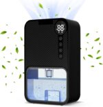 Desumidificador portátil para quarto: tanque de água de 1,048 g preto pequeno desumidificador com desligamento automático super silencioso dois modos de trabalho com luz LED de 7 cores, para quarto