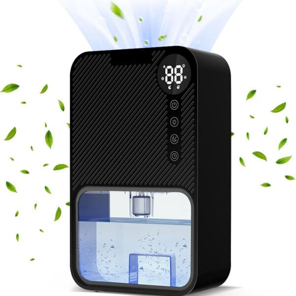 Desumidificador portátil para quarto: tanque de água de 1,048 g preto pequeno desumidificador com desligamento automático super silencioso dois modos de trabalho com luz LED de 7 cores, para quarto