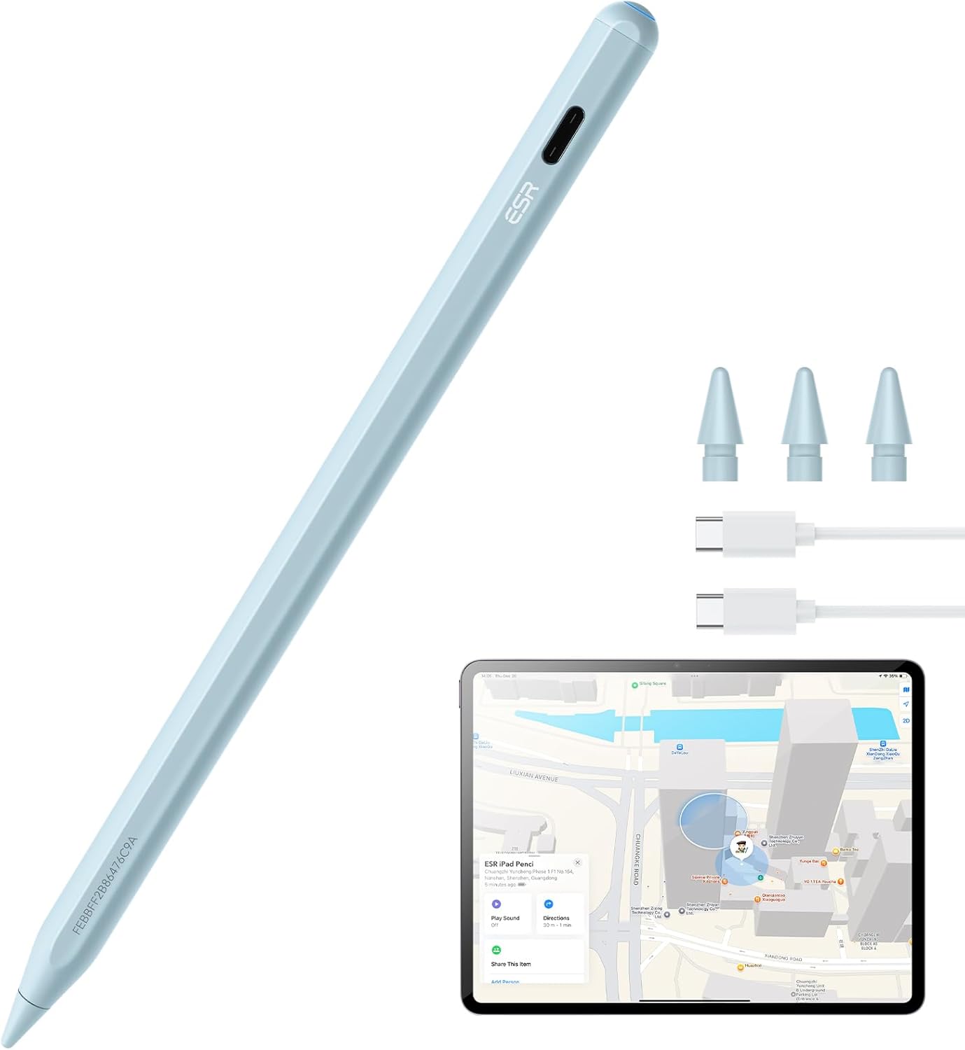 ESR Geo Digital iPad Pencil Findmy azul: precisão, praticidade e ESR Geo Digital iPad Pencil Findmy azul: precisão, praticidade e localização fácil para seu iPad.