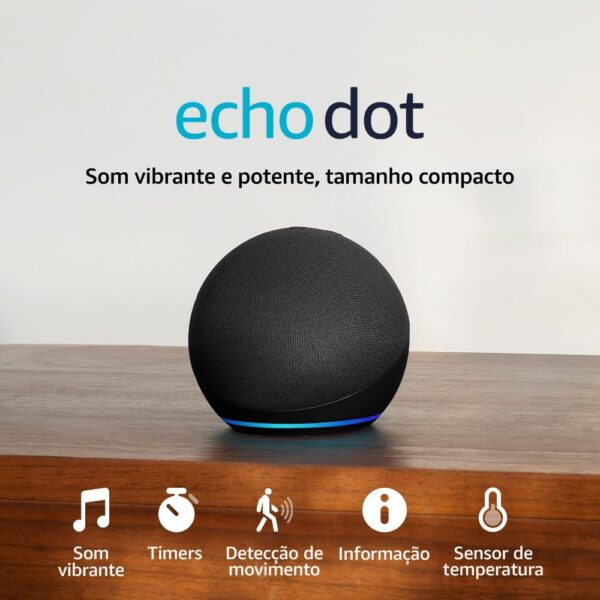 Echo Dot preto com Alexa: som vibrante, Wi-Fi, Bluetooth e controle inteligente da casa
