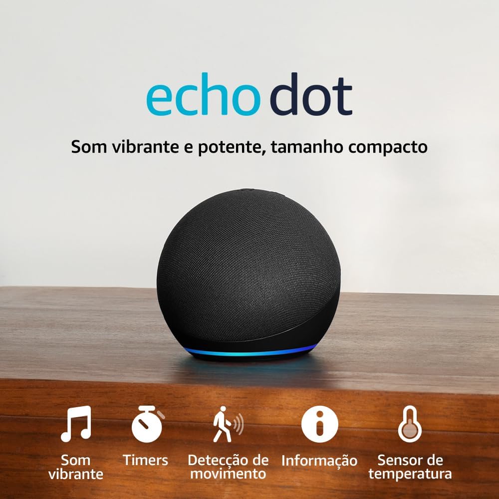 Echo Dot preto com Alexa: som vibrante, Wi-Fi, Bluetooth e Echo Dot preto com Alexa: som vibrante, Wi-Fi, Bluetooth e controle inteligente da casa