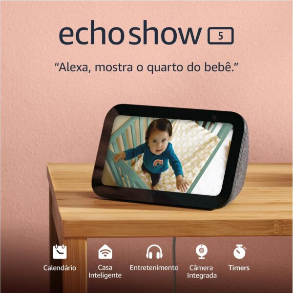 Echo Show 5 com Alexa: som mais potente, tela 5,5 e câmera integrada para sua casa inteligente.