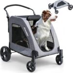 EchoSmile Carrinho de bebê extra grande para cães, resistente e dobrável, com 4 rodas todo-o-terreno e capacidade de 72 kg