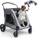 EchoSmile Carrinho de bebê extra grande para cães, resistente e dobrável, com 4 rodas todo-o-terreno e capacidade de 72 kg