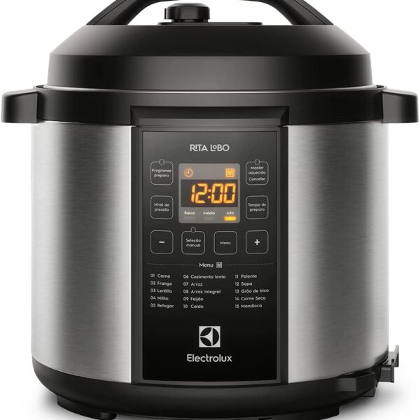Electrolux Panela pressão elétrica Electrolux digital capacidade 6L silenciosa segura 10 travas segurança 15 receitas pré-programadas 3 níveis pressão PCC20 inox preto 127v por Rita Lobo