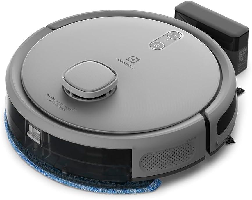 Electrolux Robô Aspirador de pó 4 em 1 Wi-Fi MOP Electrolux Robô Aspirador de pó 4 em 1 Wi-Fi MOP Passa Pano Seco e Úmido até 1h40 de Bateria App Mapeamento Laser Inteligente e Base Carregamento Experience Sensor Antiqueda Experience ERB62 Bivolt