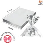 Embalagem Saco P/Presente Metalizado 25x37 C/100 Unidades: brilho elegante, fechamento prático e ideal para presentes especiais.