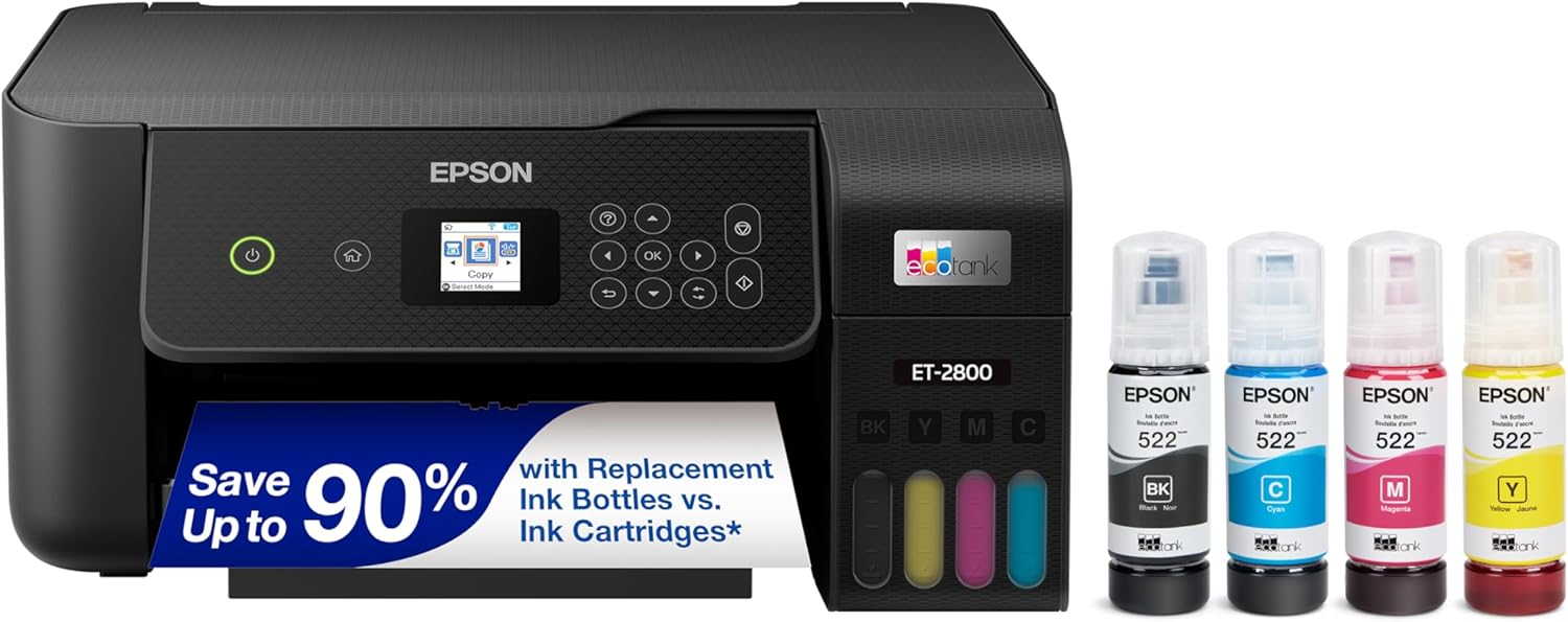 Epson EcoTank ET-2800 Impressora Supertank colorida sem cartucho sem cartucho Epson EcoTank ET-2800 Impressora Supertank colorida sem cartucho sem cartucho com digitalização e cópia – a impressora doméstica básica ideal - preta