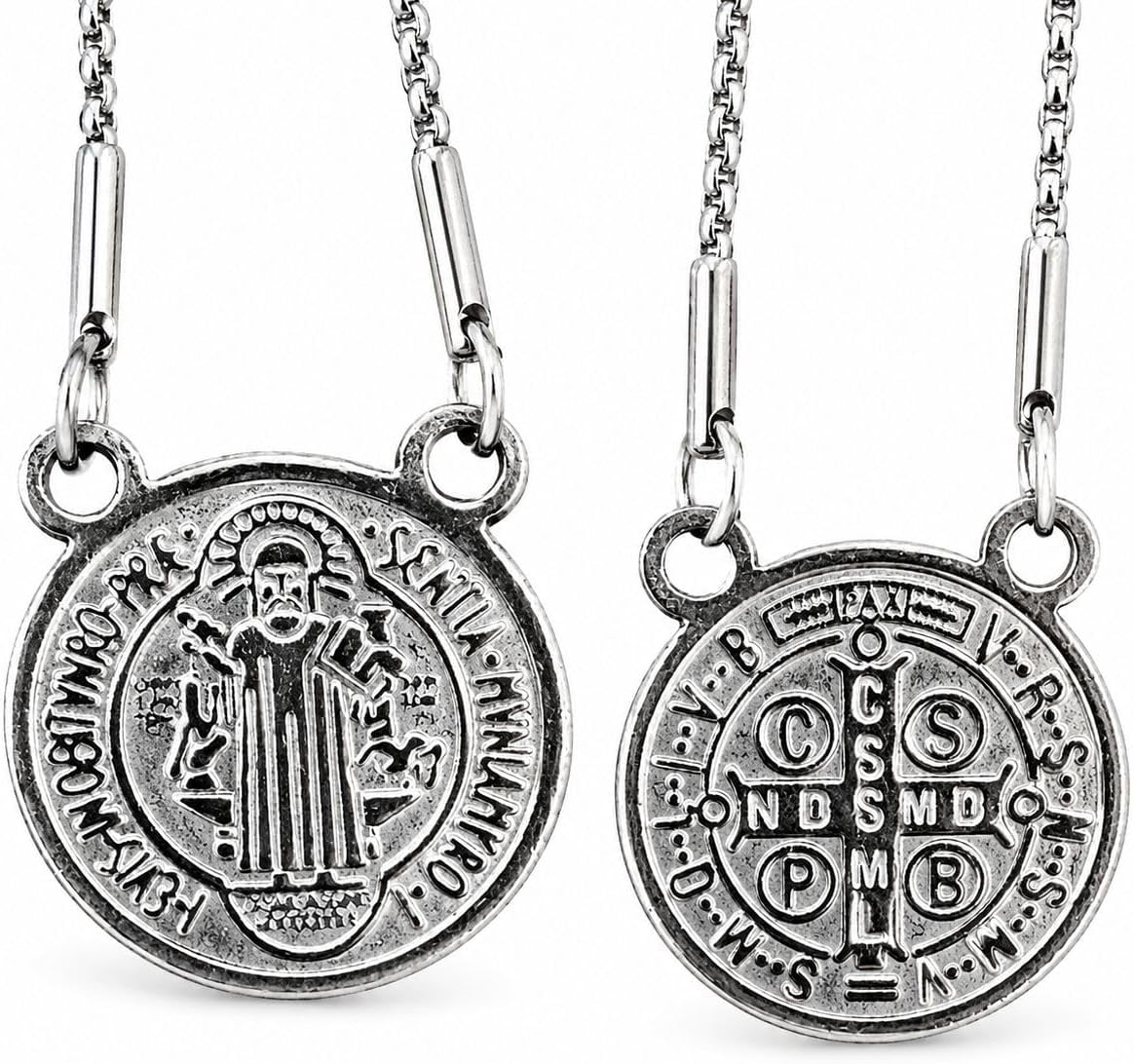 Escapulário de São Bento em Aço Inox 316 com medalha Escapulário de São Bento em Aço Inox 316 com medalha dupla face, proteção espiritual e estilo moderno para uso diário unissex.