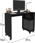 Escrivaninha Beauty preta: mesa moderna para computador e notebook com nicho para gabinete e rodízios. - Imagem 2