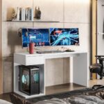 Escrivaninha Gamer Movelove Start Flex: suporte para 2 monitores, gaveta metálica e design branco para seu setup.
