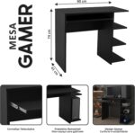 Escrivaninha Gamer Preta com gaveta e prateleiras: organização e praticidade para quarto, escritório ou estudo. - Imagem 2