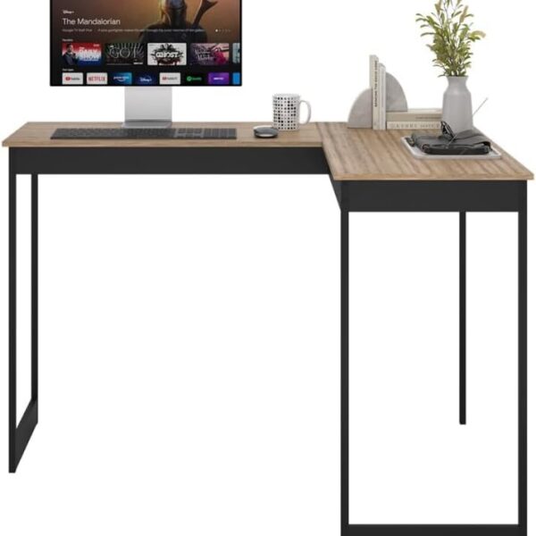 Escrivaninha Industrial em L 110cm: maximize espaço com estilo vintage e funcional para home office e escritório.