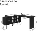 Escrivaninha Lisboa Madesa em L, com 3 gavetas, amplo espaço e montagem versátil para seu setup gamer. - Imagem 2