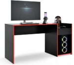 Escrivaninha Mesa Gamer EROS preto/vermelho: tampo amplo, estrutura robusta e conforto ergonômico para seu setup.