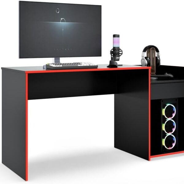 Escrivaninha Mesa Gamer EROS preto/vermelho: tampo amplo, estrutura robusta e conforto ergonômico para seu setup.